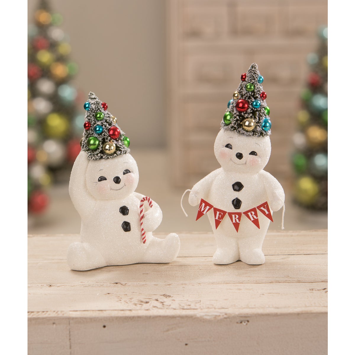 Retro Candy Cane Snowman With Tree