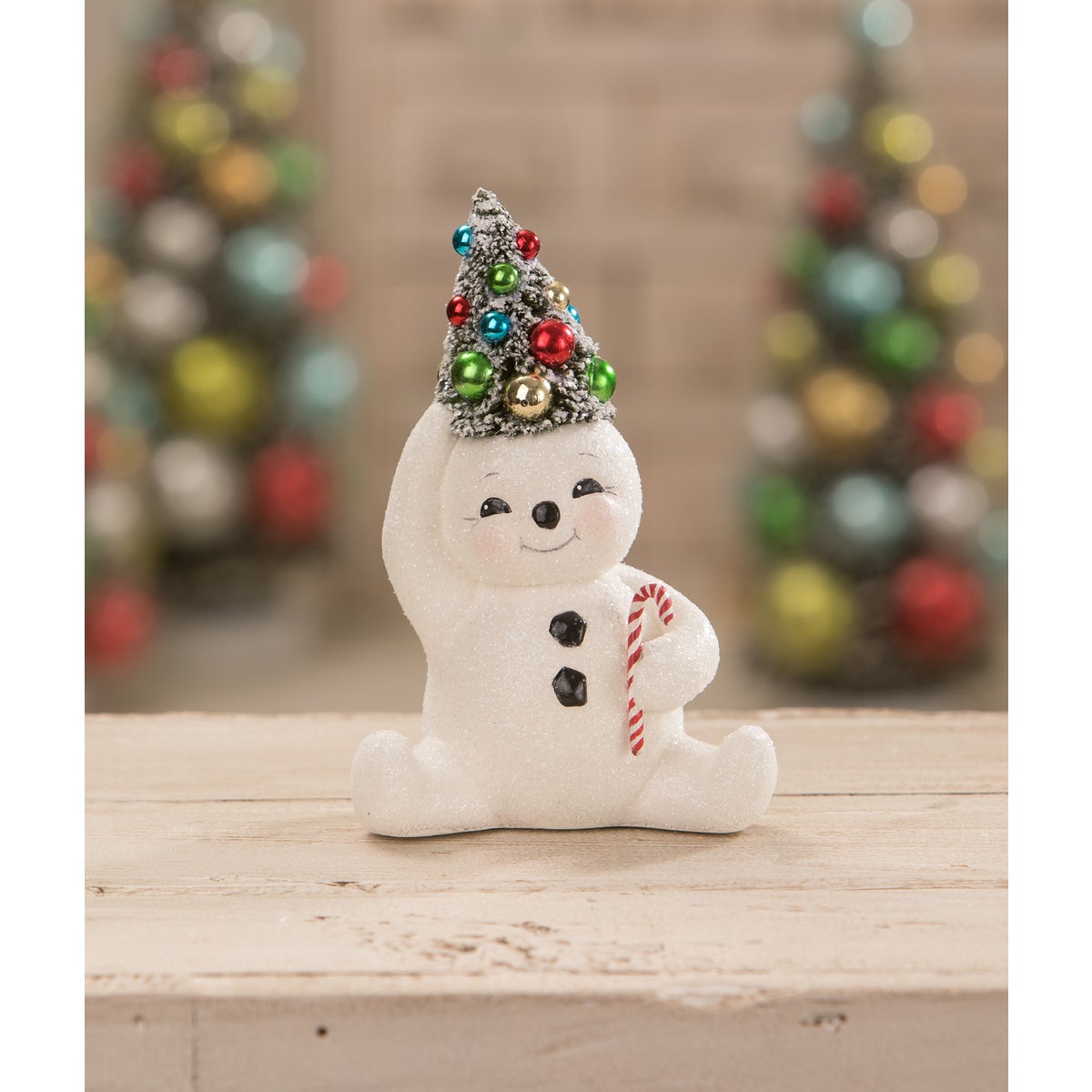 Retro Candy Cane Snowman With Tree