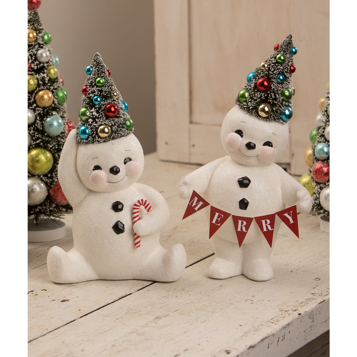 Retro Candy Cane Snowman With Tree Medium