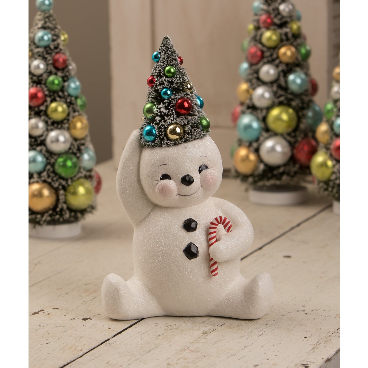 Retro Candy Cane Snowman With Tree Medium