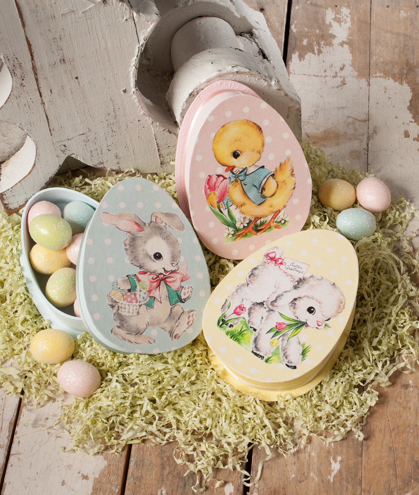 Bethany Lowe S-3 SPRING 4 3/4",5 1/4",& 6 1/4"Resin EASTER PARTY-RABBIT,PIG,DUCK 