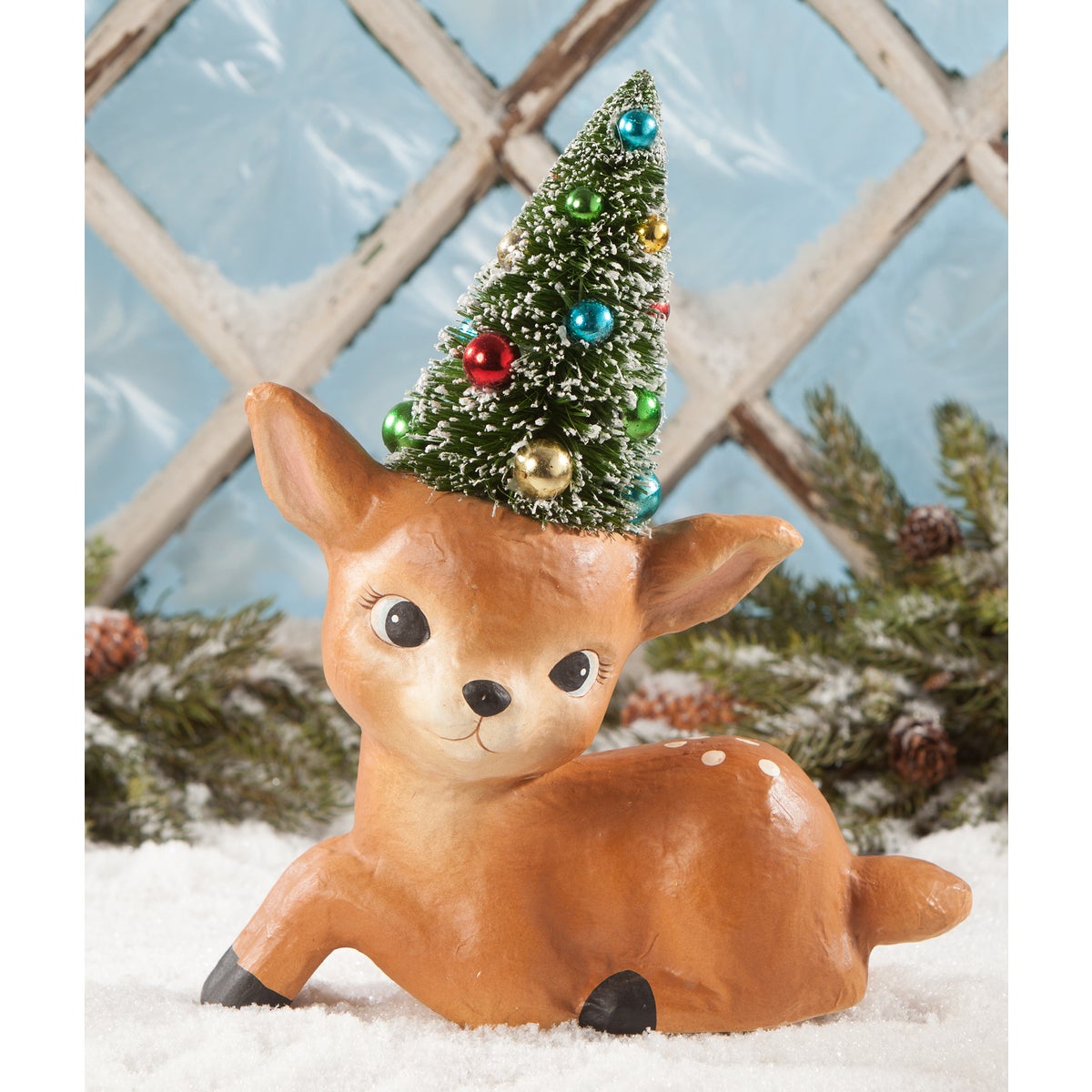 Resting Merry & Bright Reindeer Large Paper Mache