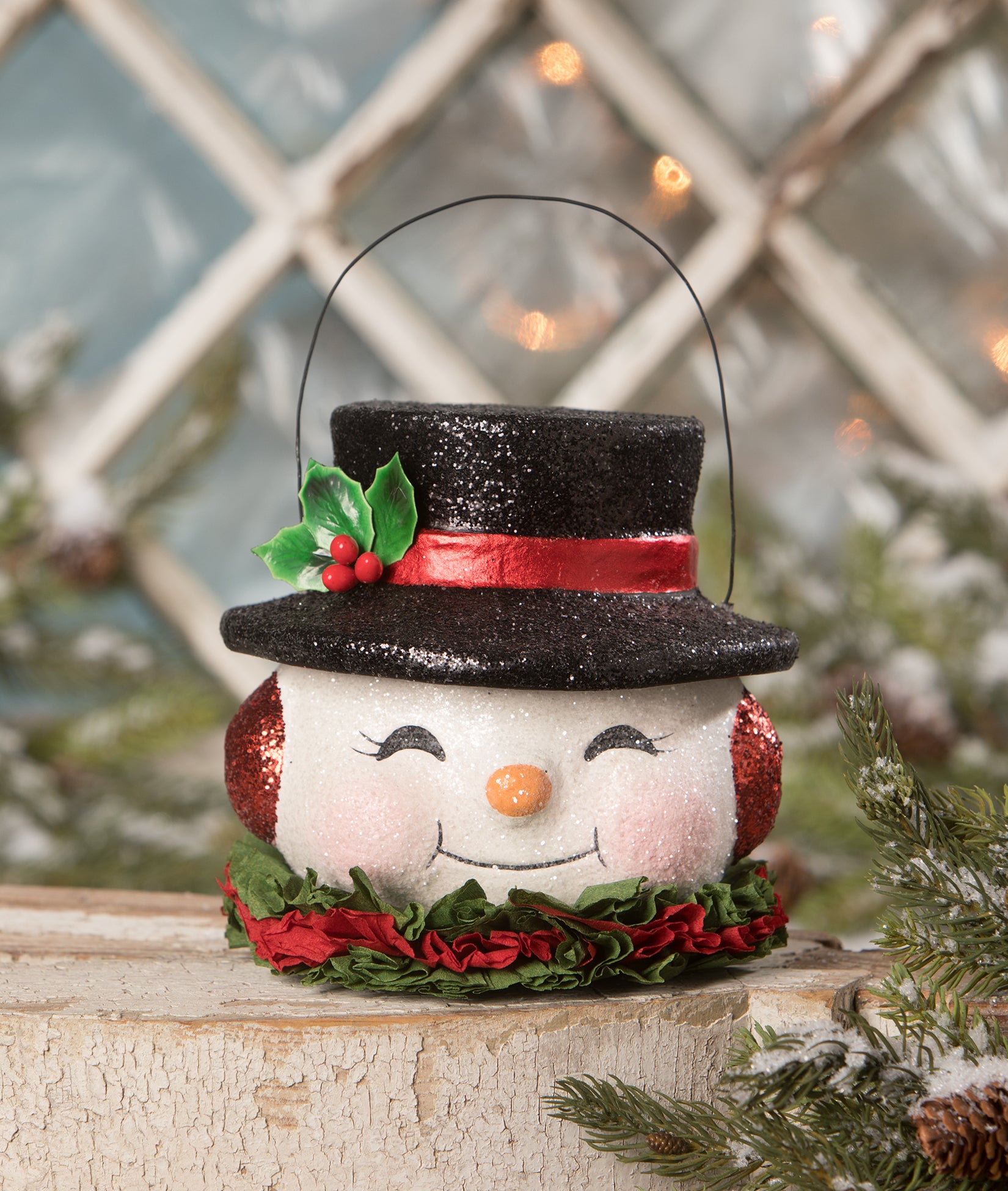 Set/2 Bethany Lowe Retro Style Chenille Snowman Christmas Tree Ornaments Decor