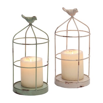 CANDLE HOLDERS WITH BIRD, SET OF 2