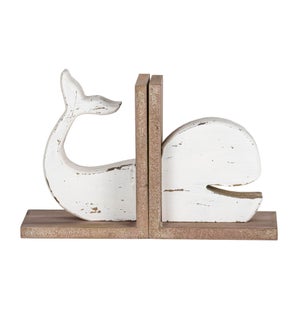 RUSTIC WHALE BOOKENDS, SET OF 2