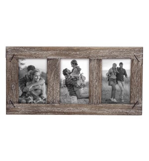 4X6 THREE PHOTO WEATHERED WOOD FRAME WITH NAIL ACCENTS