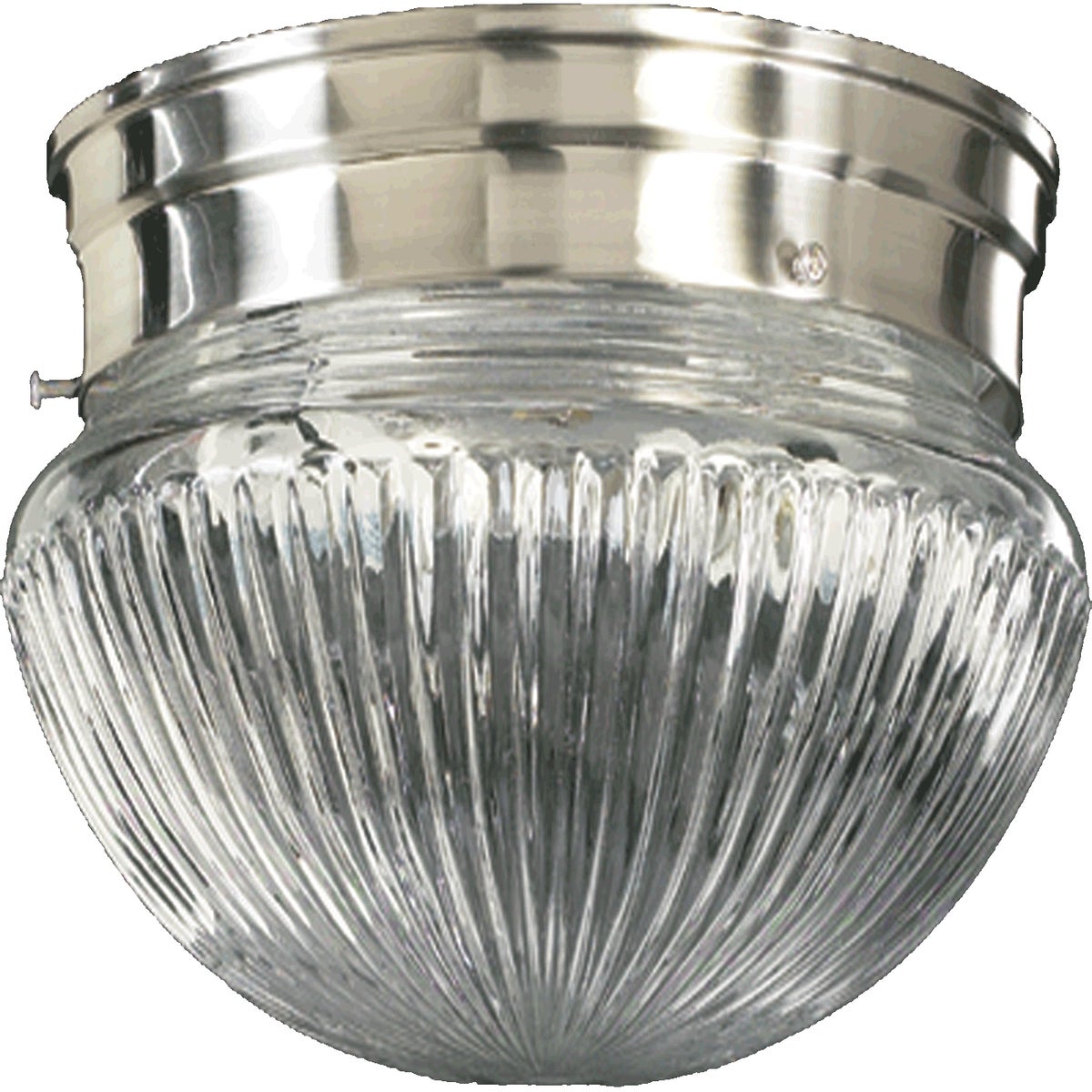 13 in. 2-Light White Indoor Flush Mount with Clear Ribbed Glass Bowl