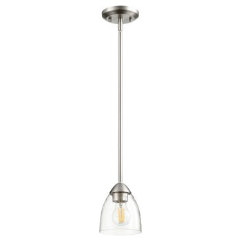 Barkley Satin Nickel with Clear Seeded Glass Transitional Mini Pendant