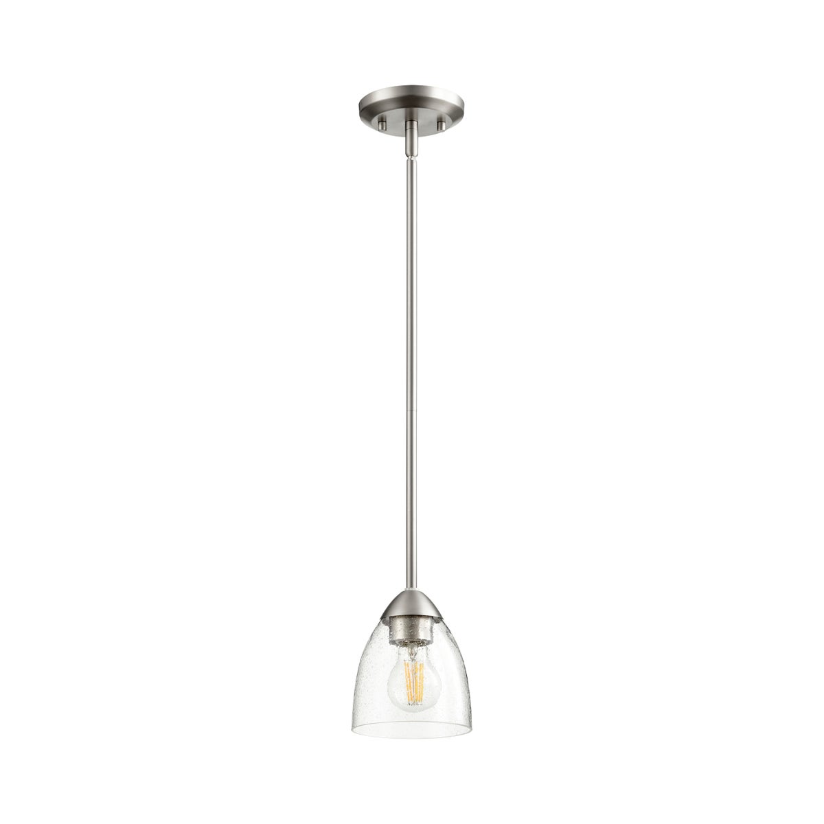 Barkley Satin Nickel with Clear Seeded Glass Transitional Mini Pendant
