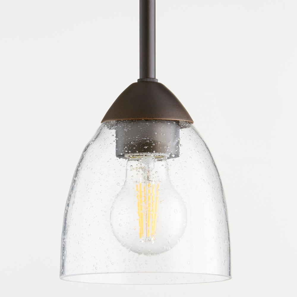 Barkley Oiled Bronze with Clear Seeded Glass Transitional Mini Pendant