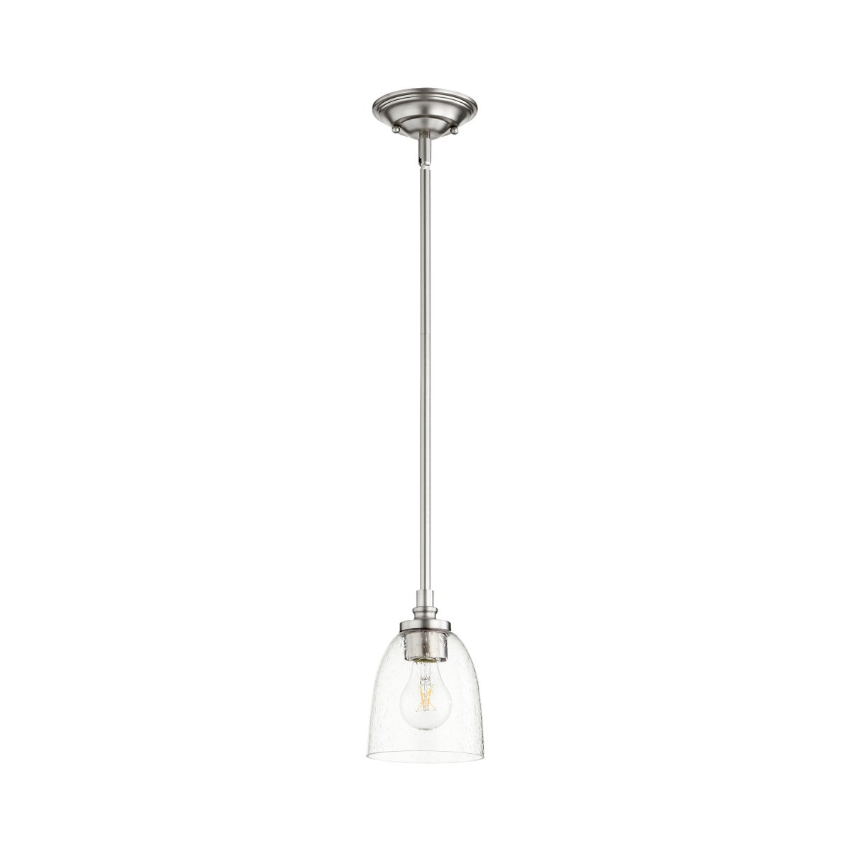 Rossington Satin Nickel Clear Seeded Glass Transitional Mini Pendant