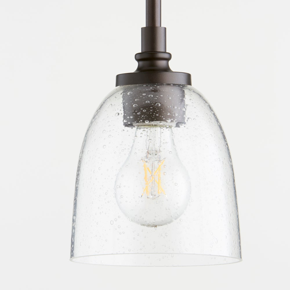 Rossington Oiled Bronze Clear Seeded Glass Transitional Mini Pendant