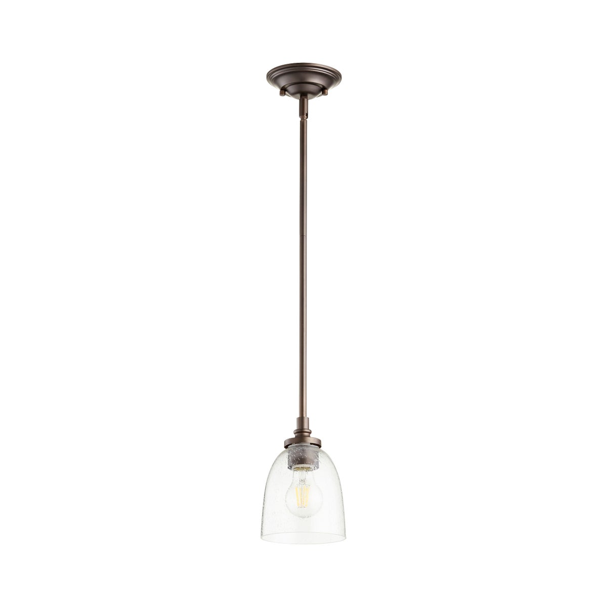 Rossington Oiled Bronze Clear Seeded Glass Transitional Mini Pendant