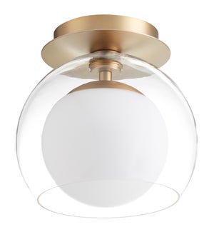 9" CLEAR with Opal Ceiling Mount- Aged Brass