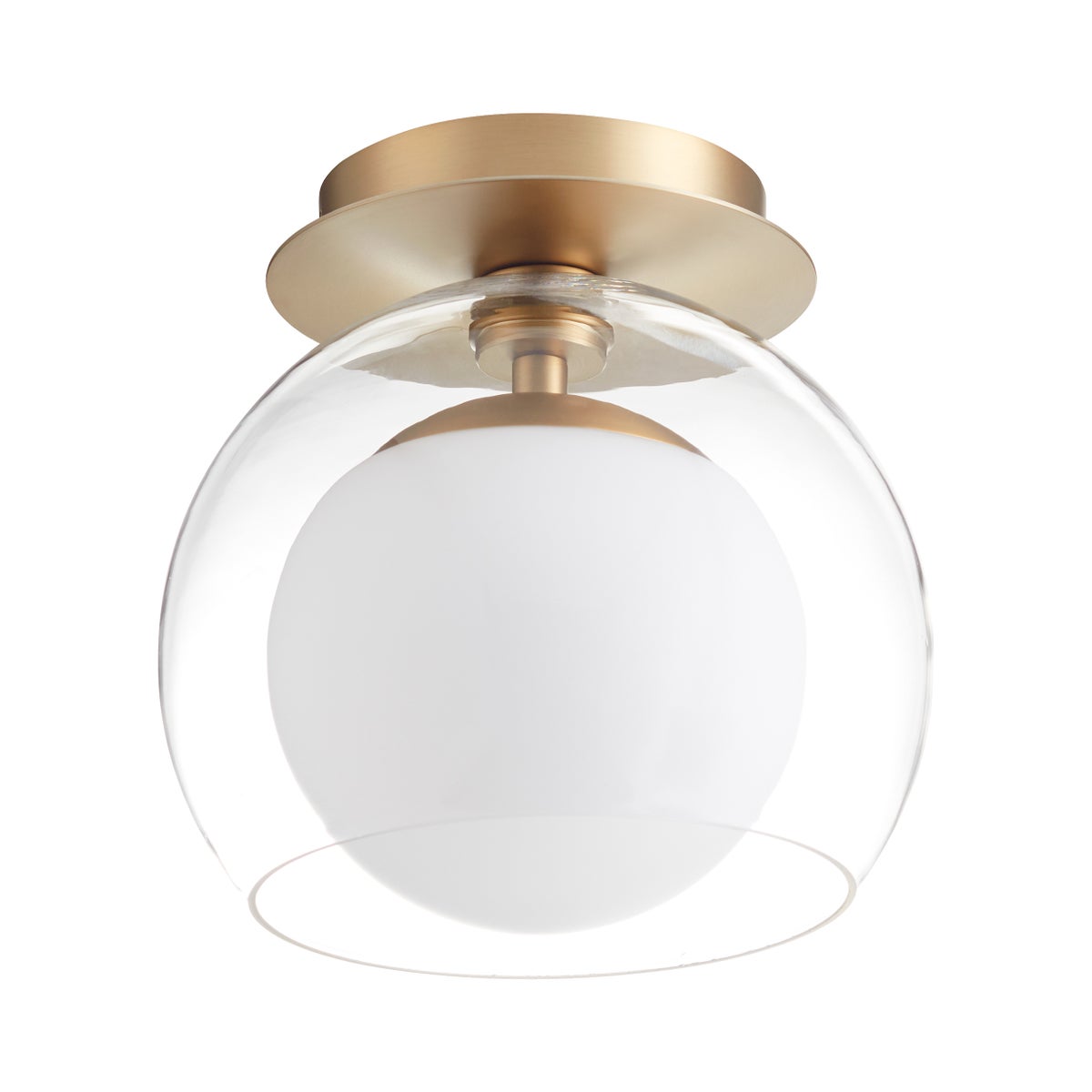 9" CLEAR with Opal Ceiling Mount- Aged Brass