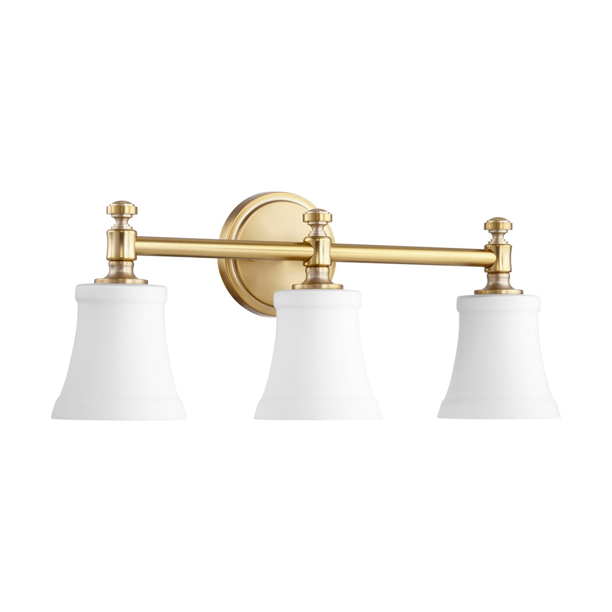 Rossington 3 Light Transitional Aged Brass Satin Opal Glass Vanity