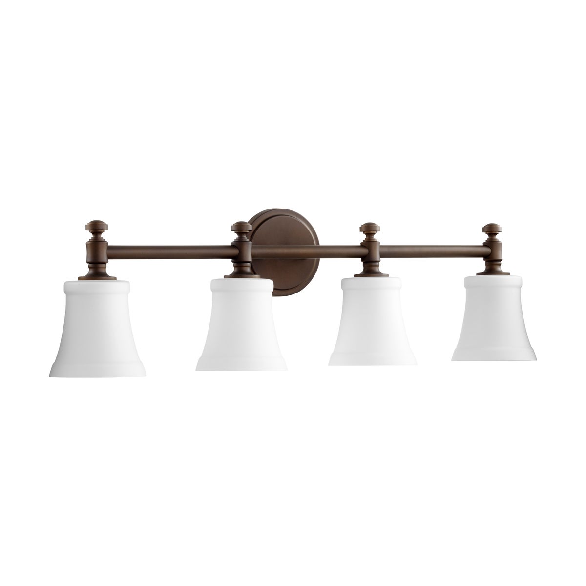 Rossington 4 Light Transitional Oiled Bronze Satin Opal Glass Vanity