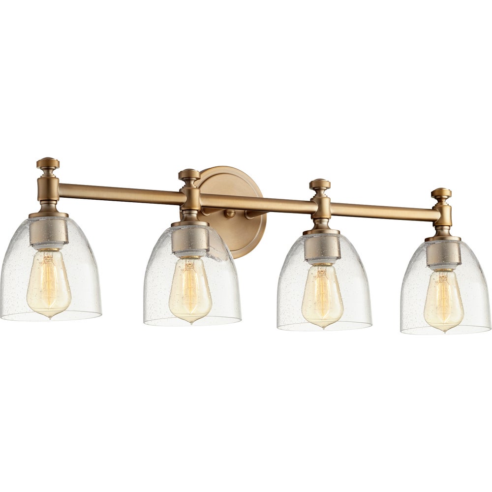 Rossington 4 Light Transitional Aged Brass Satin Opal Glass Vanity