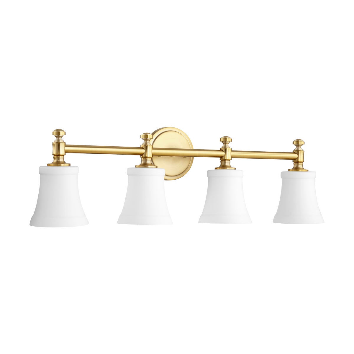 Rossington 4 Light Transitional Aged Brass Satin Opal Glass Vanity