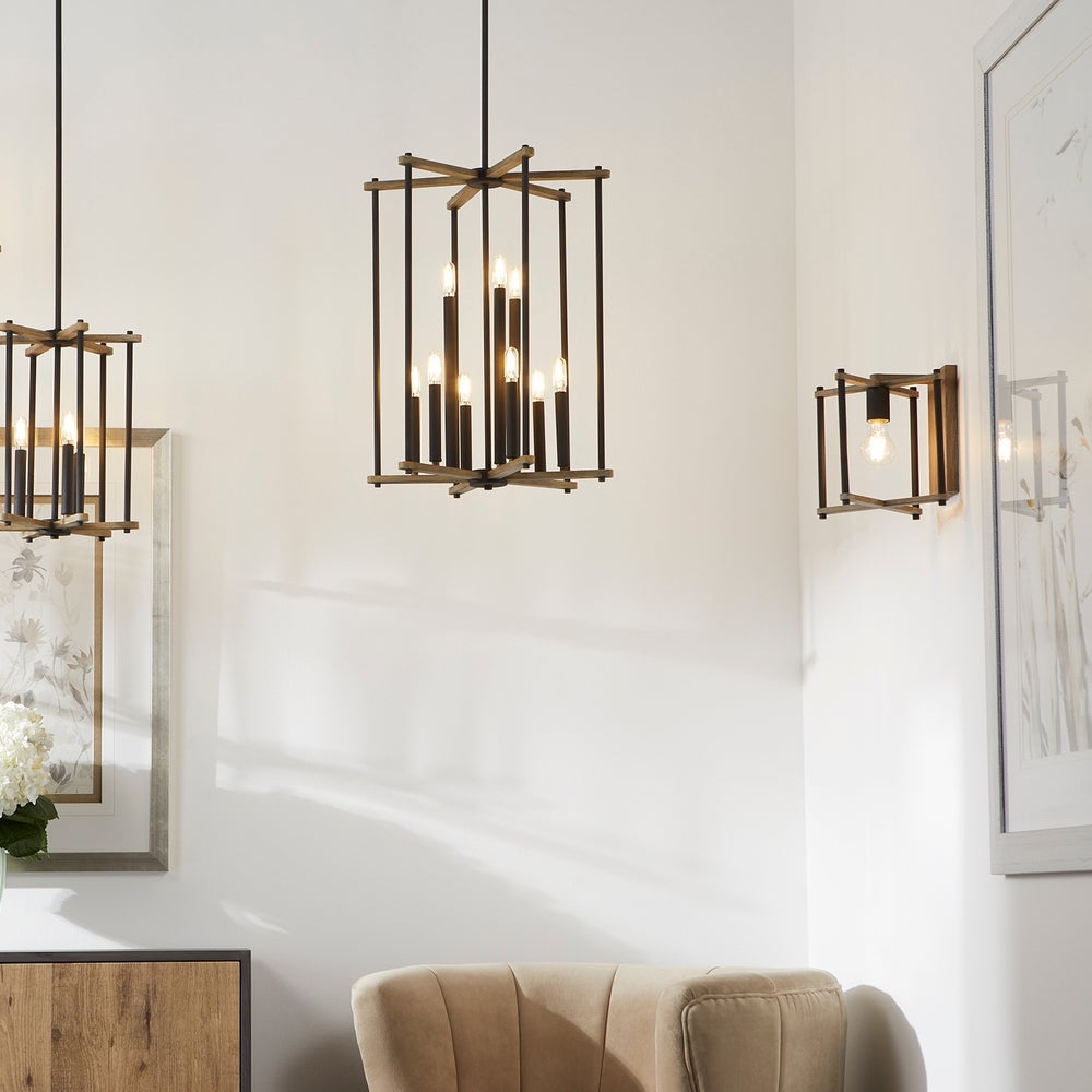 Silva 1 Light Transitional Black and Weathered Oak Finish Wall Sconce