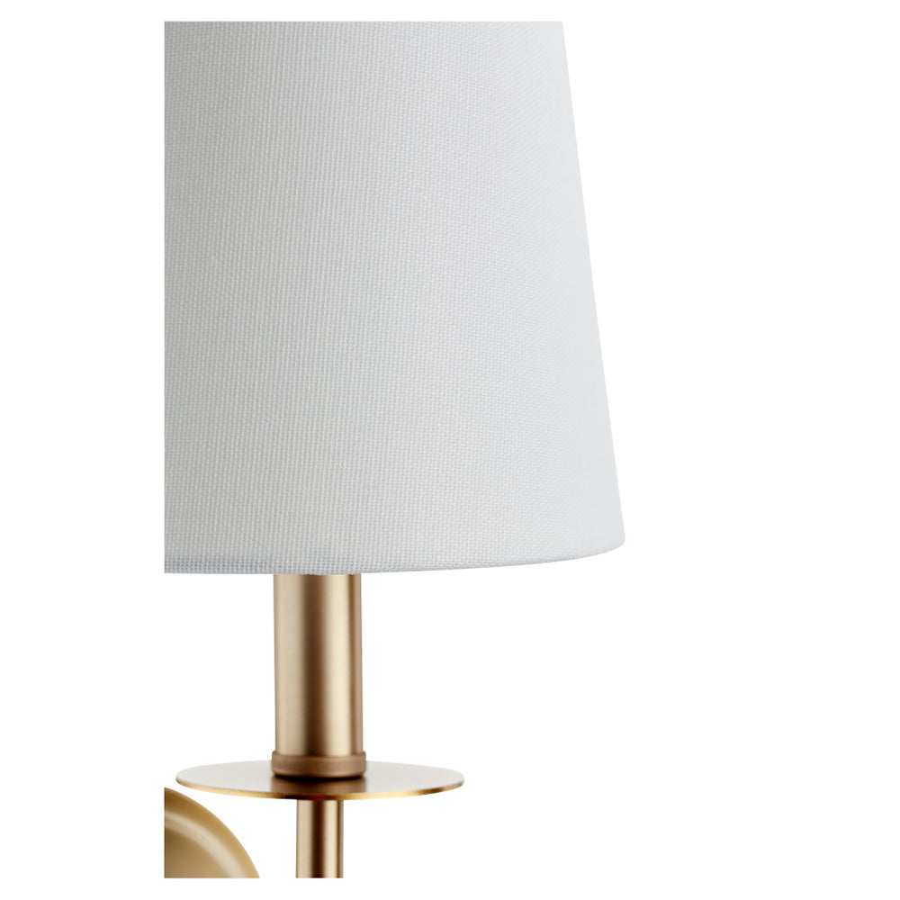 Adjustable 1-Light Linen Shade Aged Brass Sconce