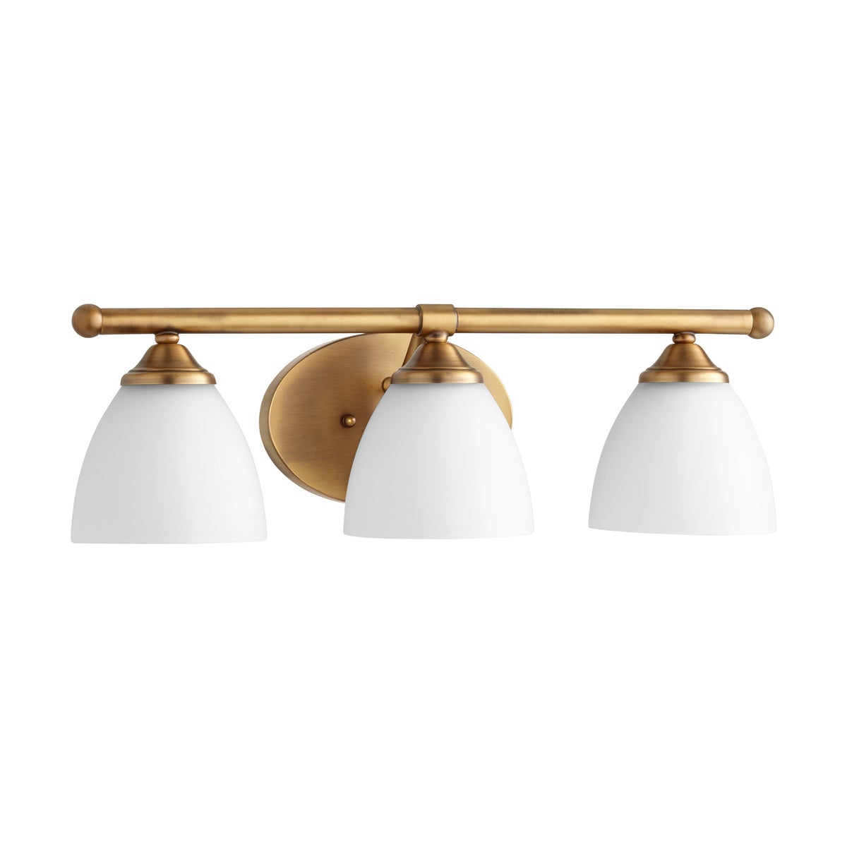Brooks 3 Light Transitional Aged Brass Satin Opal Glass Vanity