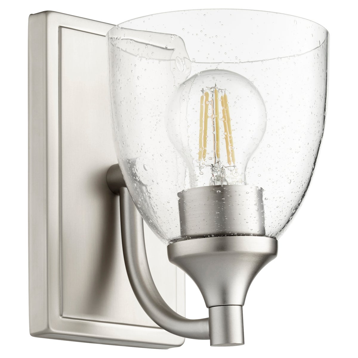 Enclave 1 Light Transitional Satin Nickel Clear Seeded Glass Wall Sconce