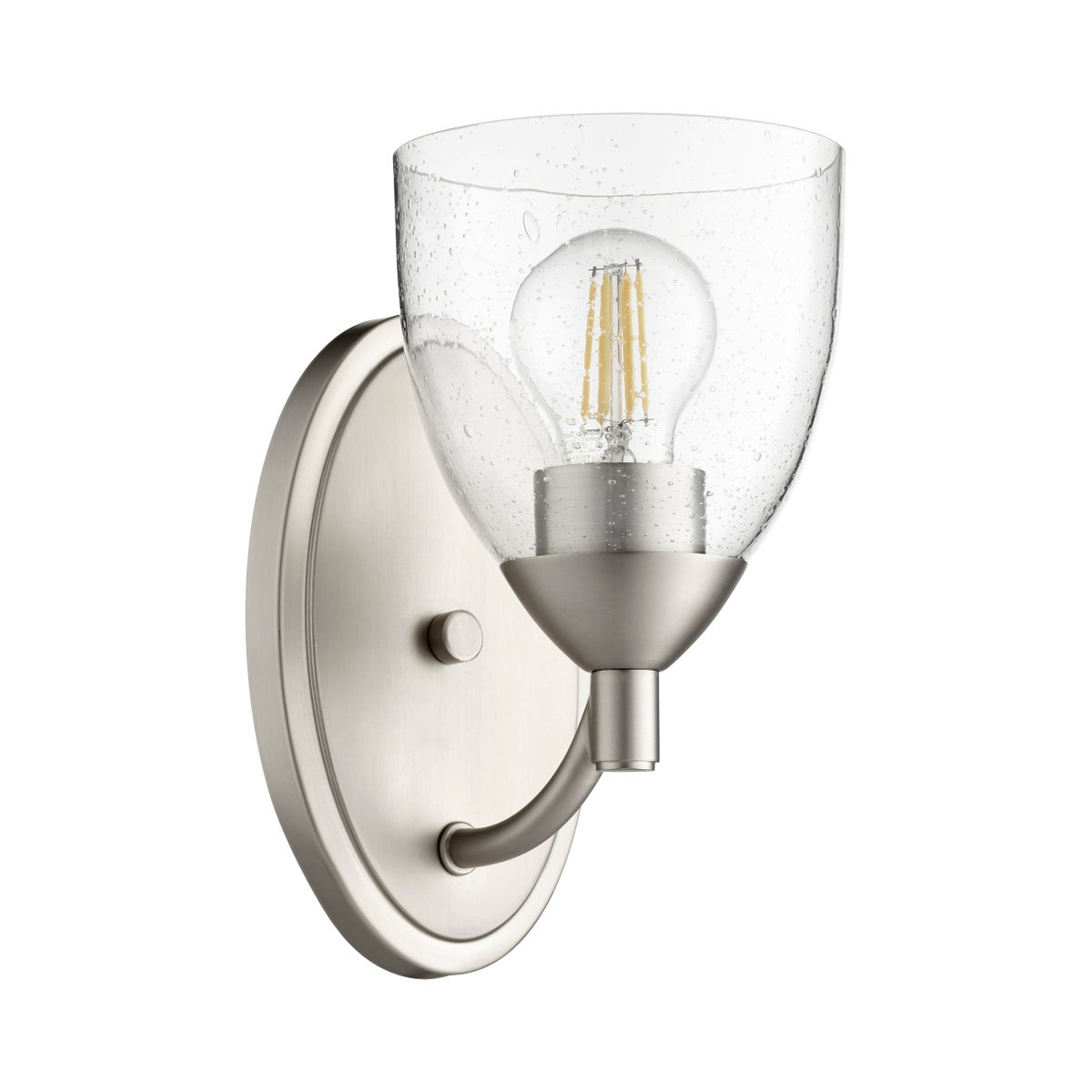 Barkley 1 Light Transitional Satin Nickel Clear Seeded Glass Wall Sconce