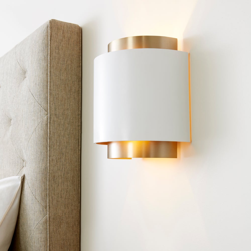 Half Drum Two-Toned Studio White/Aged Brass Wall Sconce