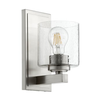 1 Light Transitional Satin Nickel Clear Seeded Glass Wall Sconce
