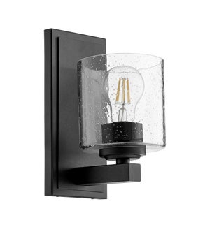 1 Light Transitional Black Clear Seeded Glass Wall Sconce