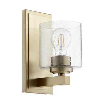 1 Light Transitional Aged Brass Clear Seeded Glass Wall Sconce