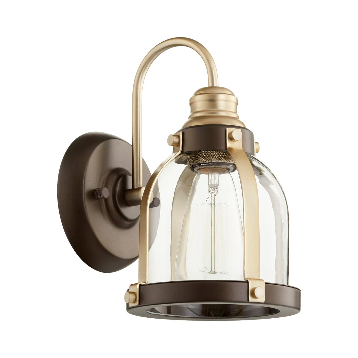 1 Light Transitional Aged Brass and Oiled Bronze Wall Sconce