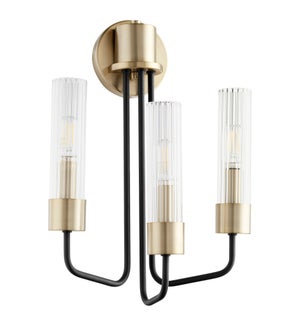 Helix 3 Light Transitional Black and Aged Brass Wall Sconce