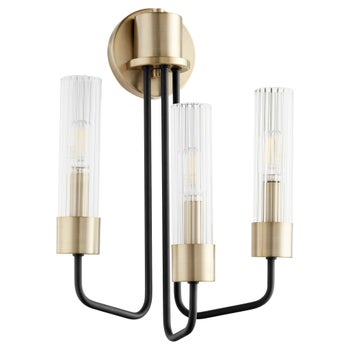 Helix 3 Light Transitional Black and Aged Brass Wall Sconce