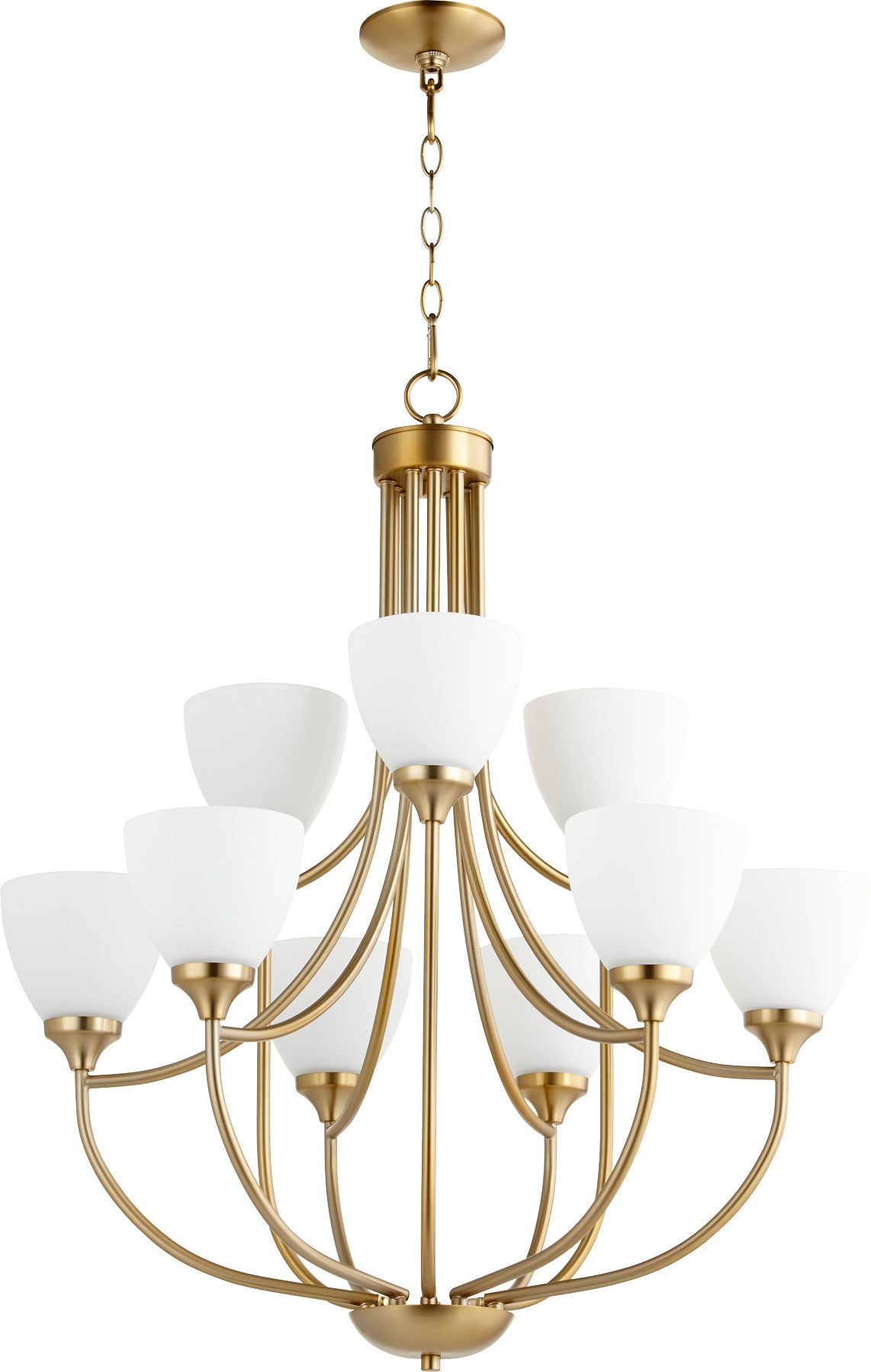 Brass transitional outlet chandelier