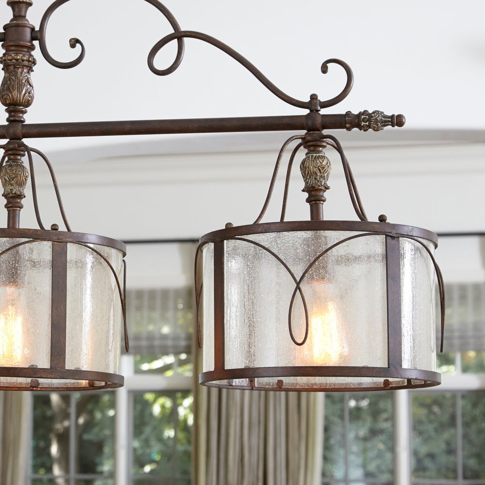Salento 3 Light Traditional Vintage Copper Linear Pendant