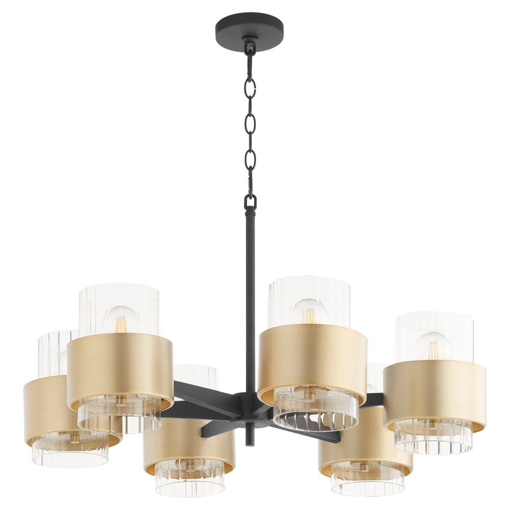 EPSILON 6 Light Chandelier - Black/Aged Brass