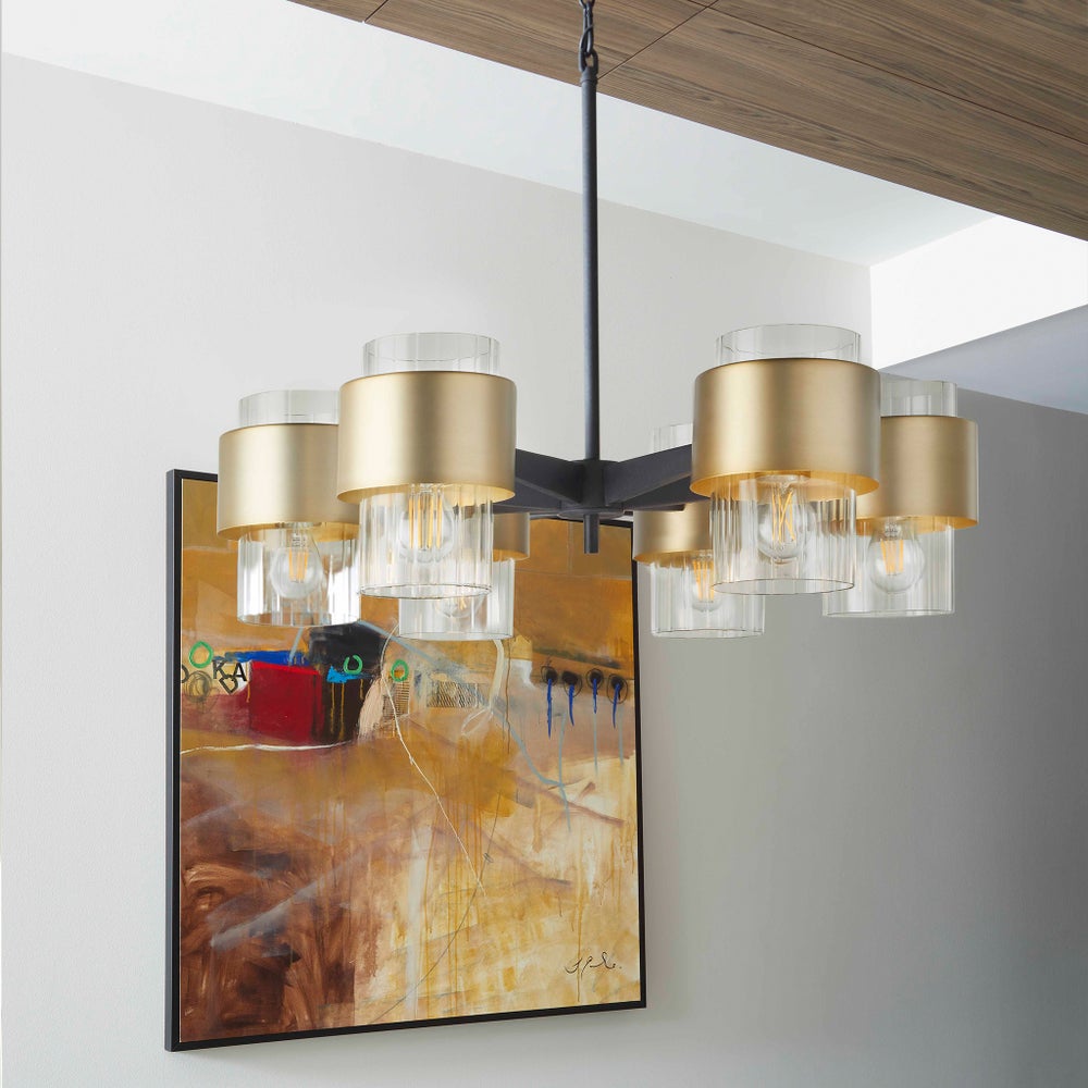 EPSILON 6 Light Chandelier - Black/Aged Brass