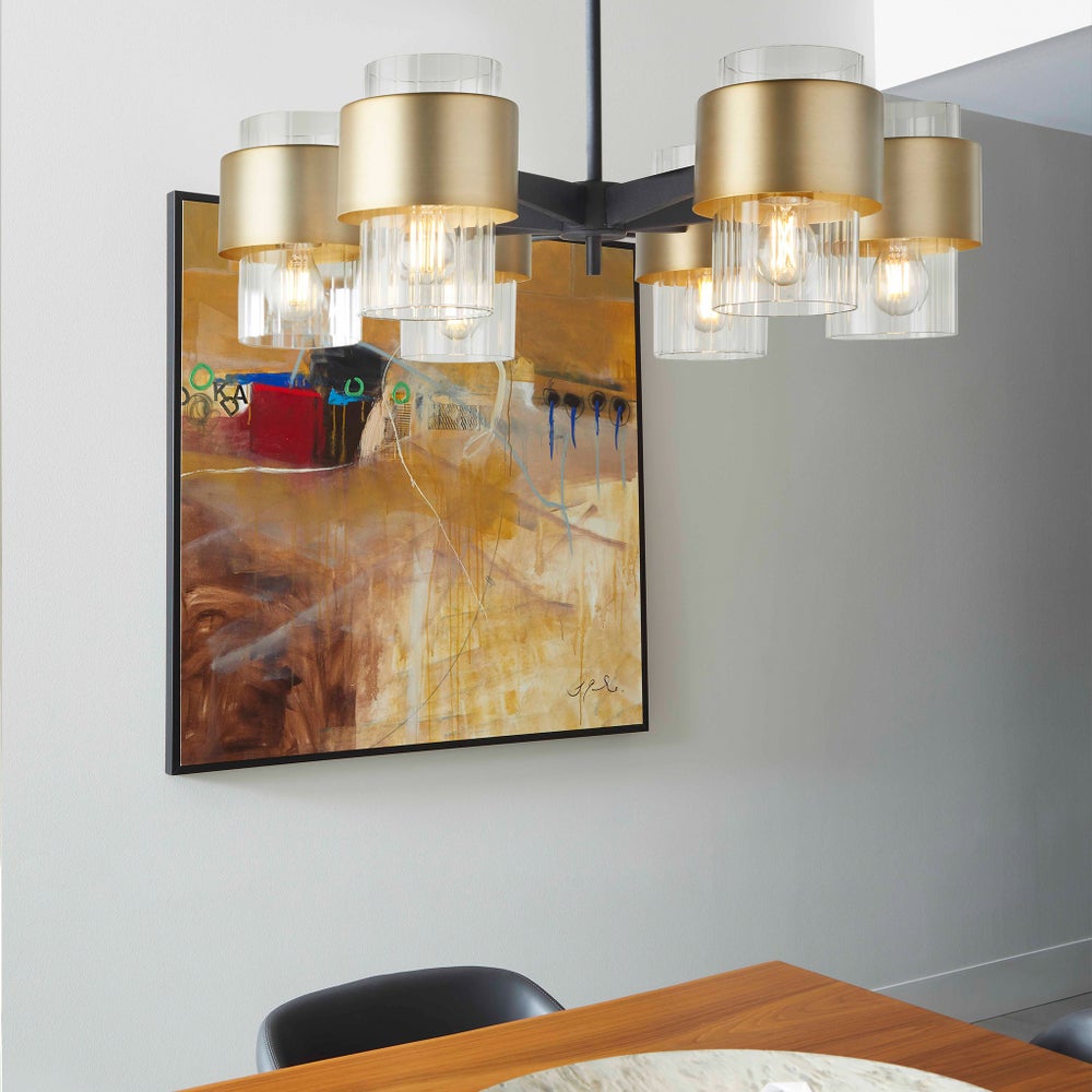 EPSILON 6 Light Chandelier - Black/Aged Brass