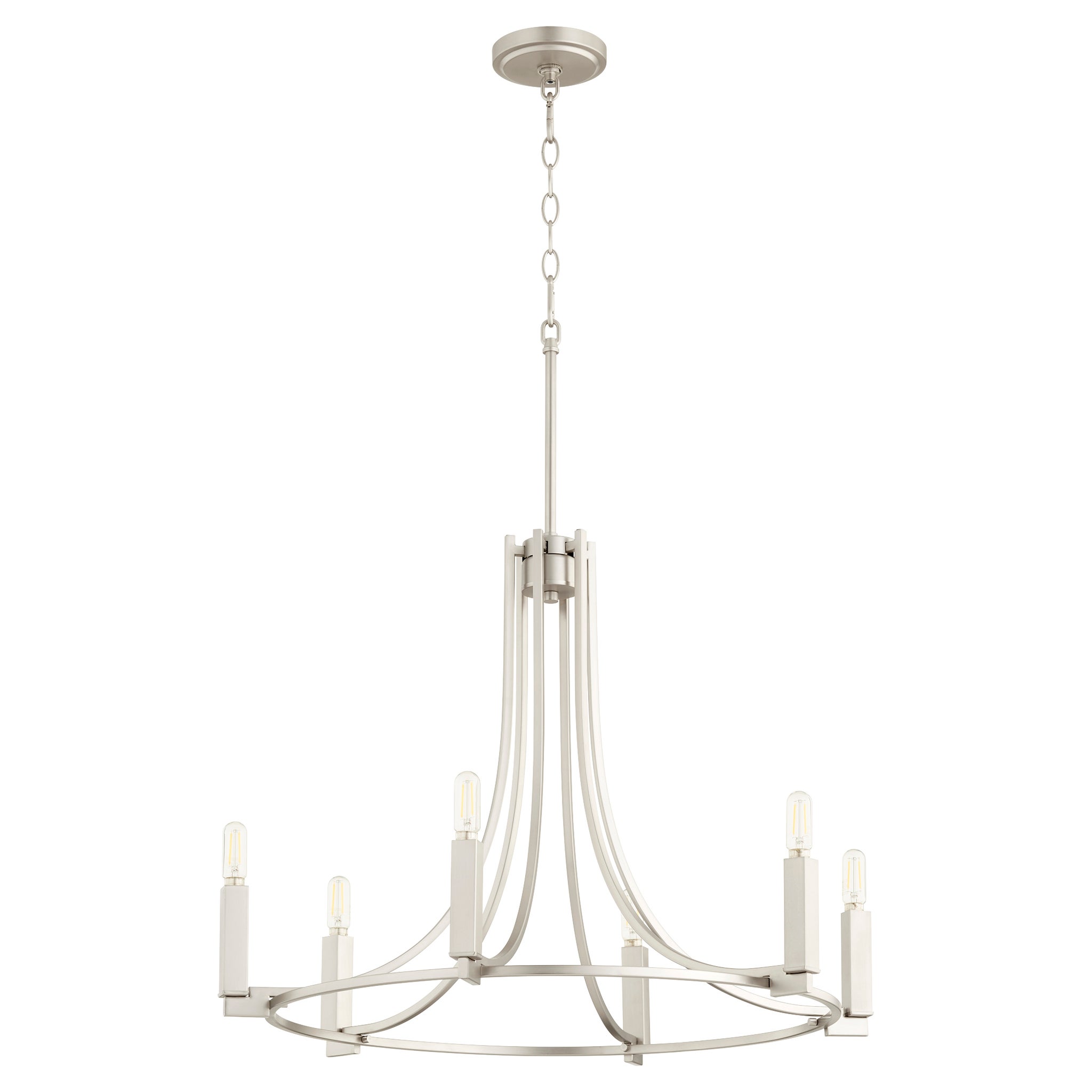 Quorum International 6/14/6040 L7 Collection 6-Light Chandelier 29.5 x 13 x 8.2 Chrome Finish with Satin Opal Glass 
