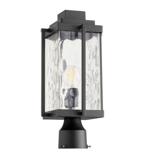 Domus Modern Outdoor Post Lantern - Black with Clear Hammered Glass