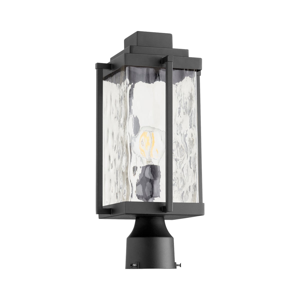 Domus Modern Outdoor Post Lantern - Black with Clear Hammered Glass