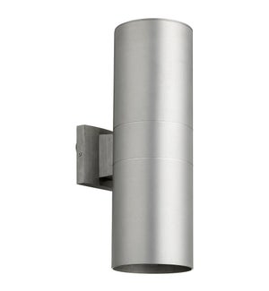 Cylinder 2 Light Contemporary Brushed Aluminum Outdoor Wall Light