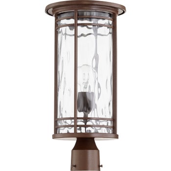 Larson Oiled Bronze Clear Hammered Glass Transitional Outdoor Post Light