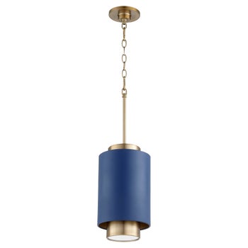 Two-Toned Blue/Aged Brass Cylinder Pendant