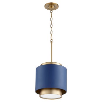 Two-Toned Blue/Aged Brass Drum Pendant