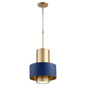 Two-Toned Blue/Aged Brass Cylinder Drum Pendant
