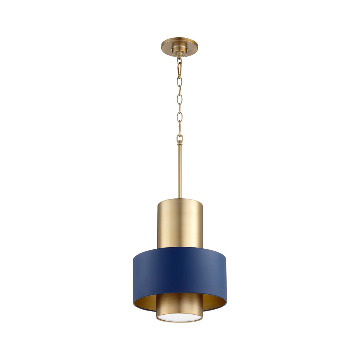 Two-Toned Blue/Aged Brass Cylinder Drum Pendant