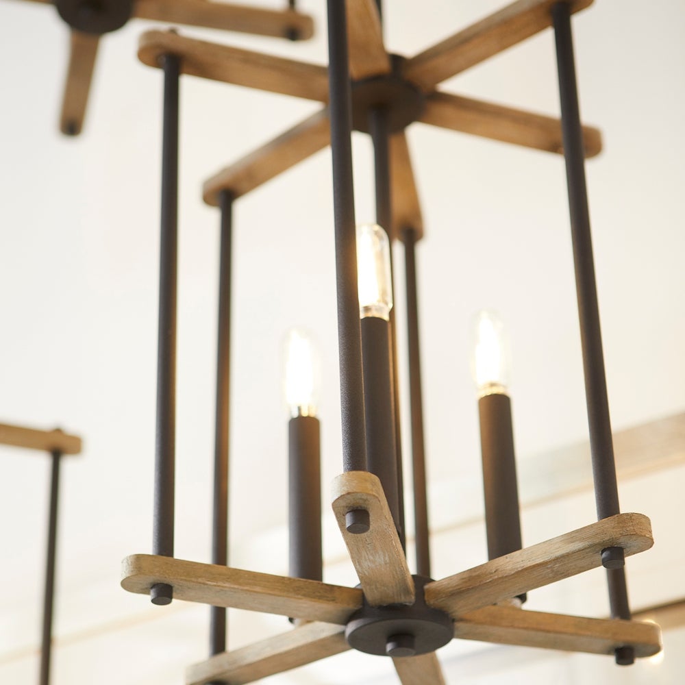 Silva 3 Light Black with Weathered Oak Finish Pendant